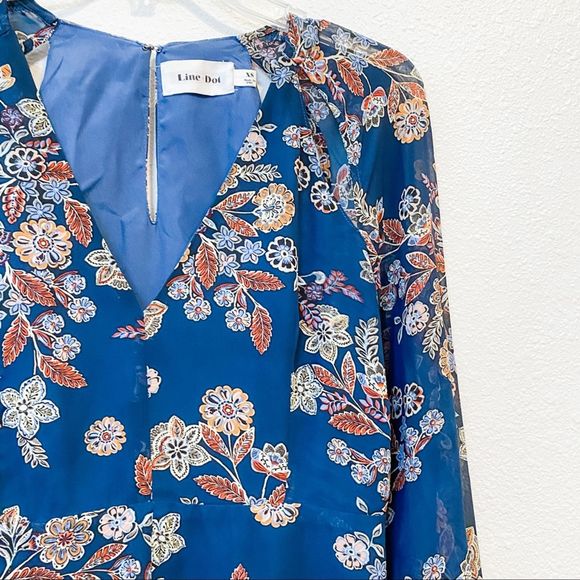 Anthro Line + Dot Floral Sheer Long Sleeve Romper - Picture 3 of 4